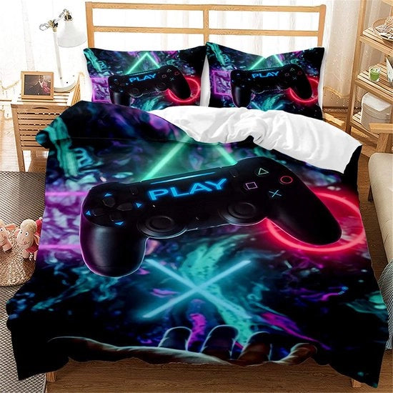 Set di lenzuola per bambini, controller di gioco, tema, copriletto, tema di gioco, lenzuola, 135 x 200 cm, di microfibra soffice con chiusura a lampo, motivi di azione del gioco dei videogame per adolescenti