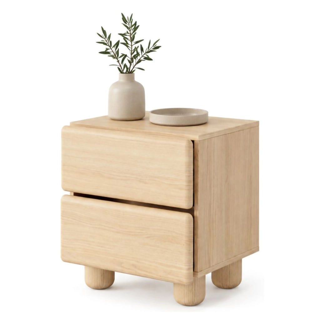 Hani, Comodino 2 Cassetti, 50x38x52h cm Marrone Rovere