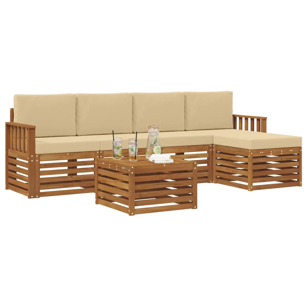 Set di divani da esterno con cuscino 6 pcs Naturale e Beige