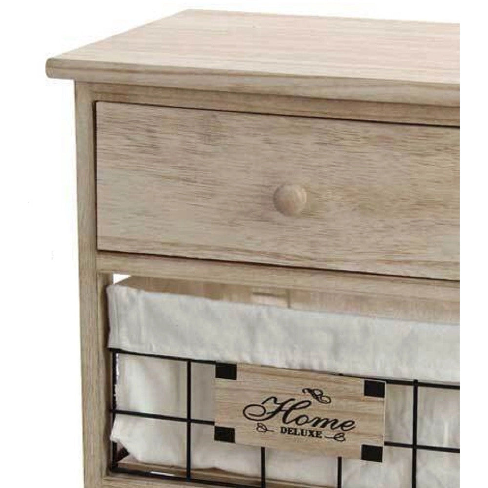Trade Shop - Mobile Cassettiera In Legno Naturale 3 Cassetti 37x27x58cm Decorata Ceste 787805 -
