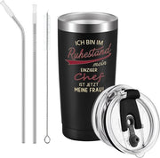 Regalo per il pensionamento, tazza da caffè 2023, 600 ml, doppio strato, in acciaio inossidabile, con coperchio e isola di canne