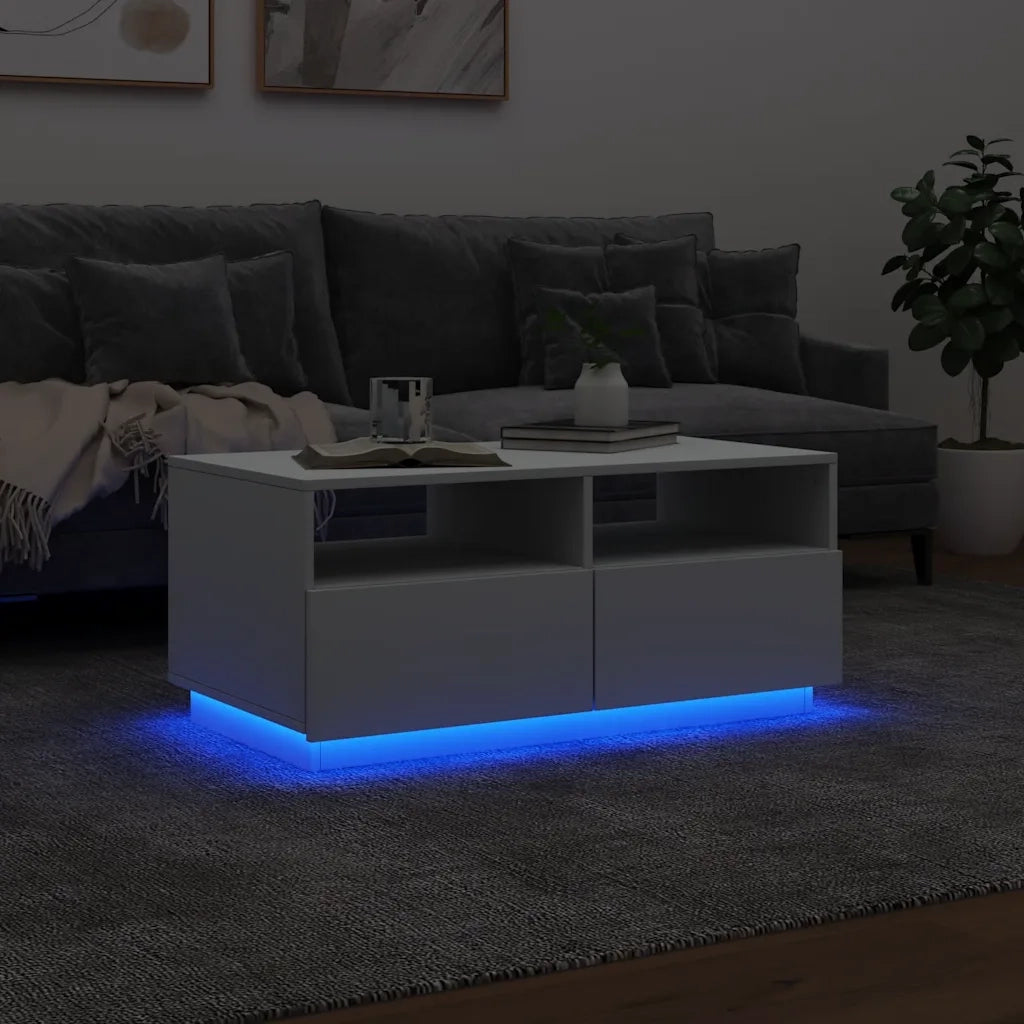 Tavolino da Soggiorno con Luci LED Bianco 90x49x40 cm 839833