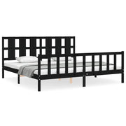 Letto matrimoniale | Letto per adulti | Giroletto con Testiera Nero 200x200 cm in Legno Massello