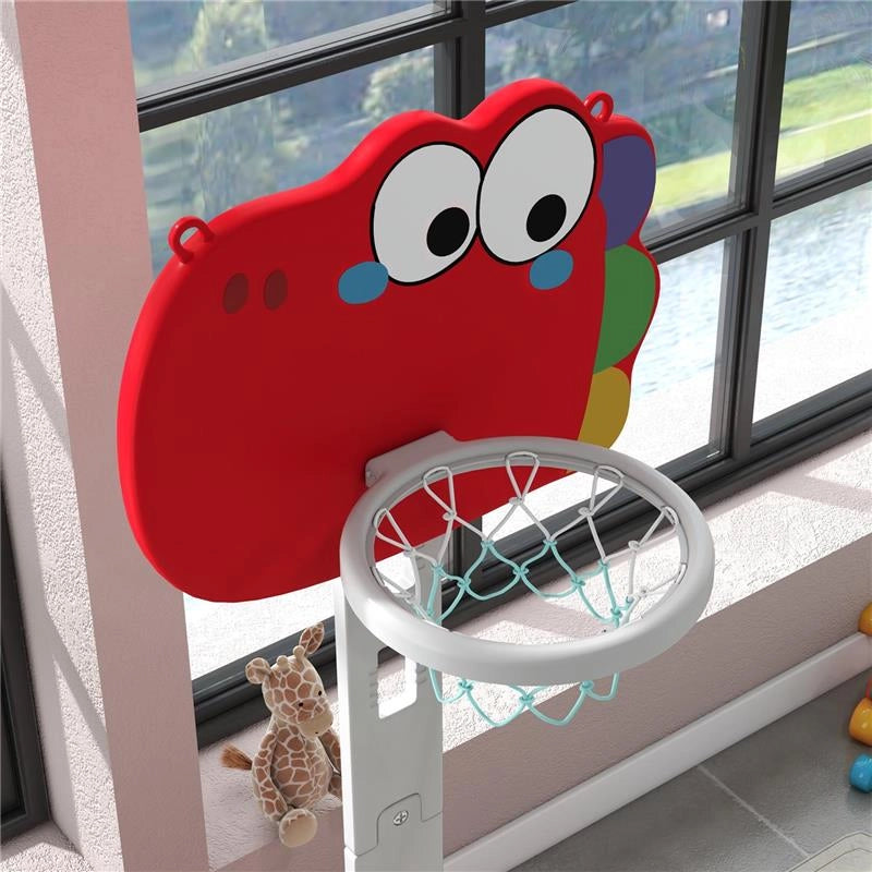 CANESTRO BASKET PER BAMBINI 5 IN 1 CON ALTEZZA REGOLABILE, PORTA DA CALCIO E GOLF, ETÓ 3-6 ANNI, ROSSO
