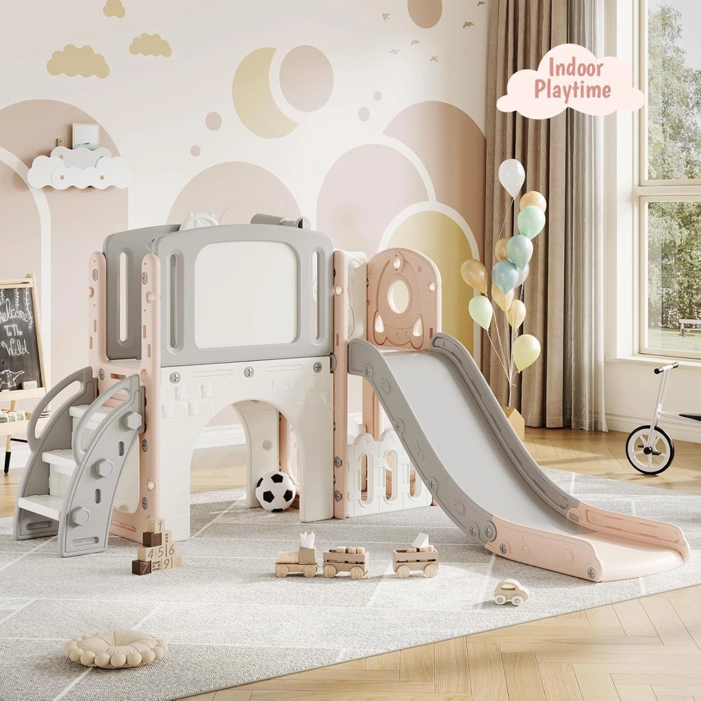 Scivolo per bambini da interno ed esterno; 141 x 99 x 149 cm; rosa