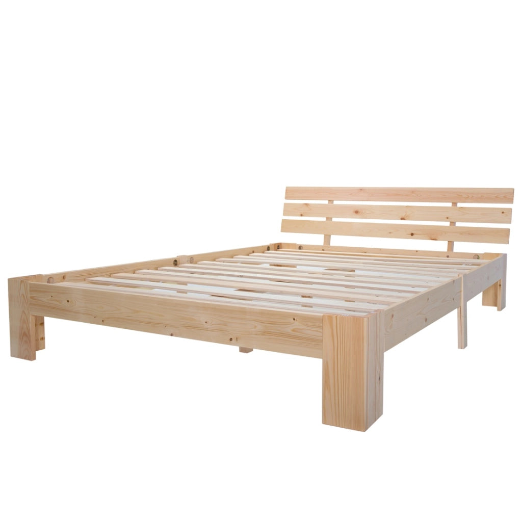 Letto matrimoniale in legno massello 140x200 cm con rete a doghe, colore naturale