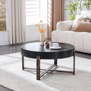 Tavolino da caffè rotondo ? 68 cm in MDF nero e metallo bronzo antico