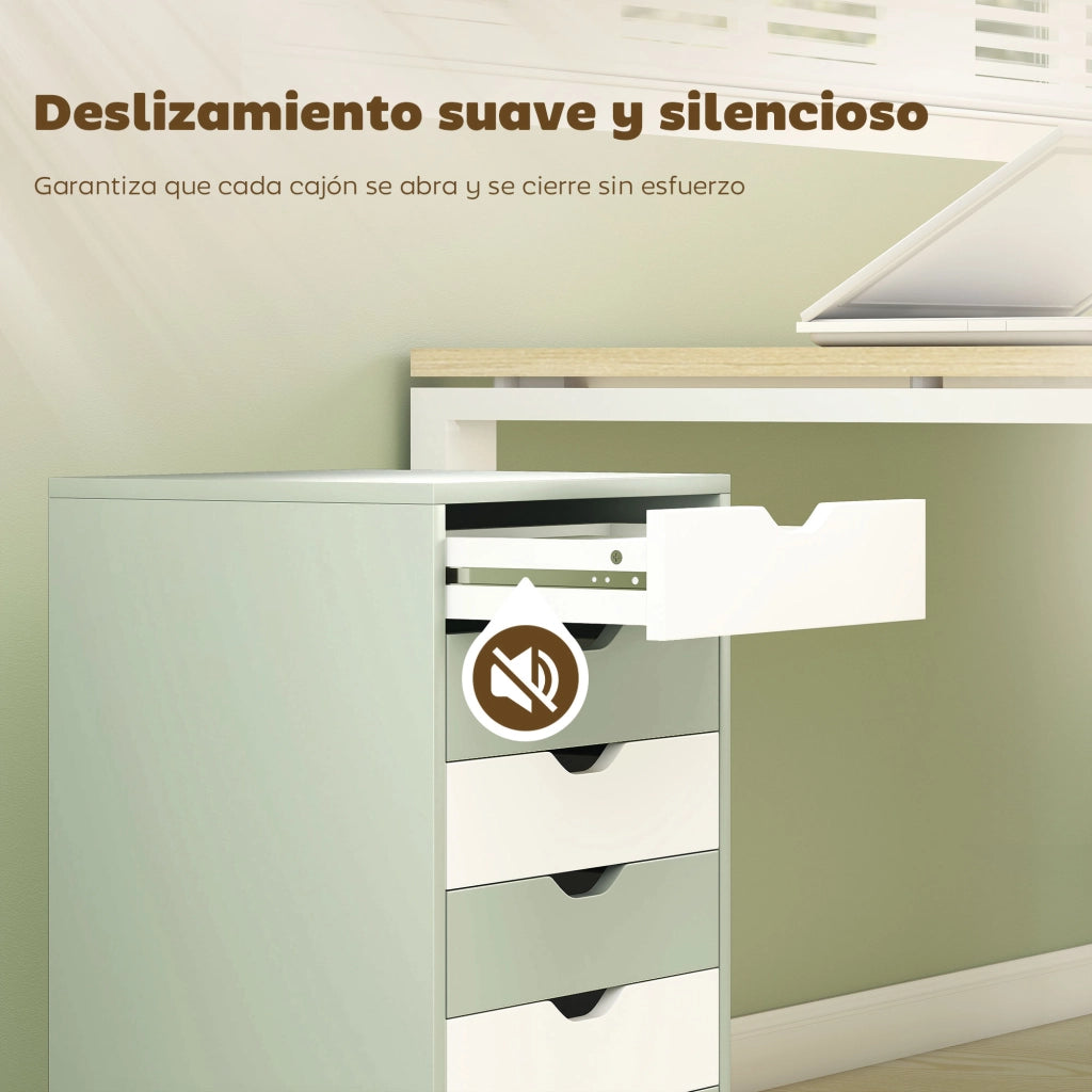 Scrivania con cassetti ¨C Minimal ¨C Verde, 6 cassetti, ruote