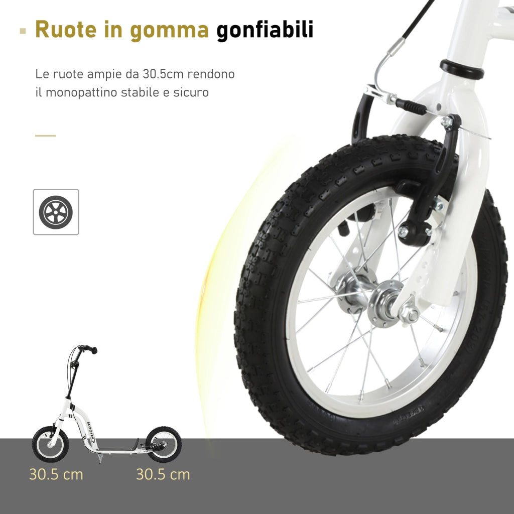 Monopattino Bambini con Manubrio Regolabile ¨C zephmum ¨C Bianco 120x58x85-95cm