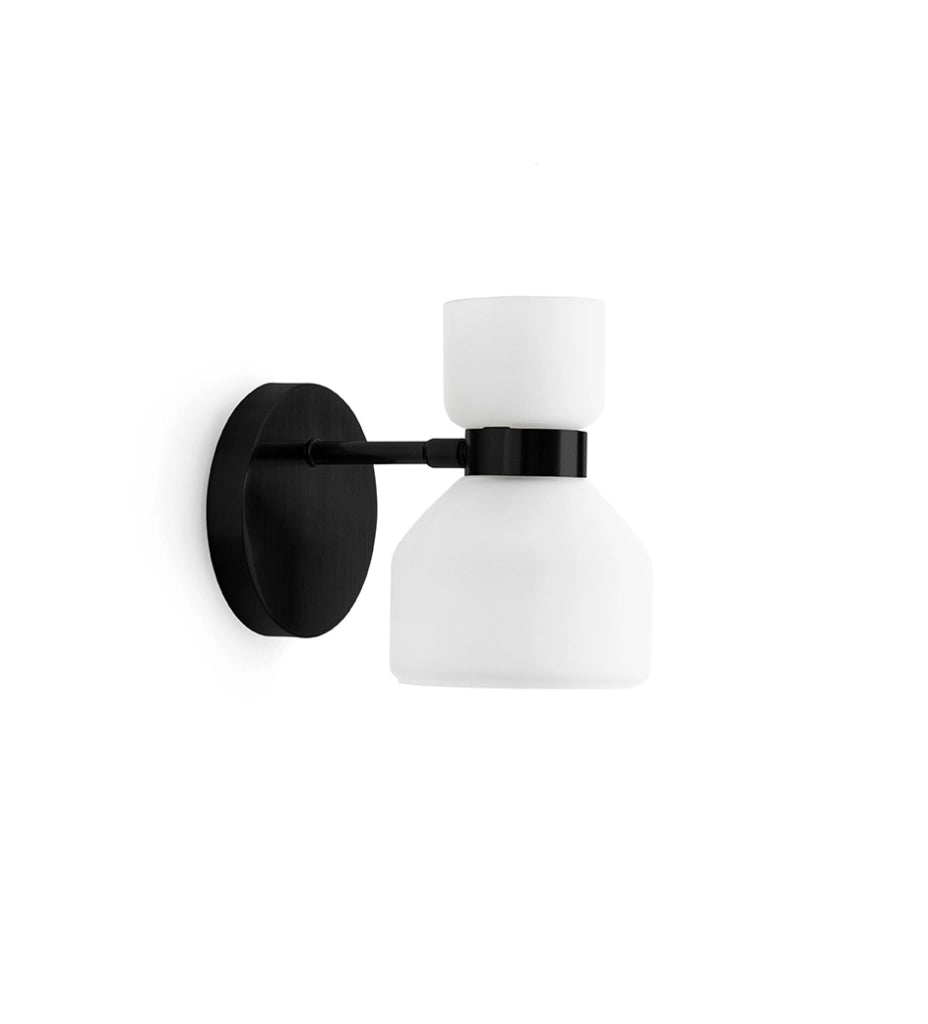 FIFTY APPLIQUE DA PARETE ORIENTABILE NERO E VETRO BIANCO OPALE ATTCCO E14