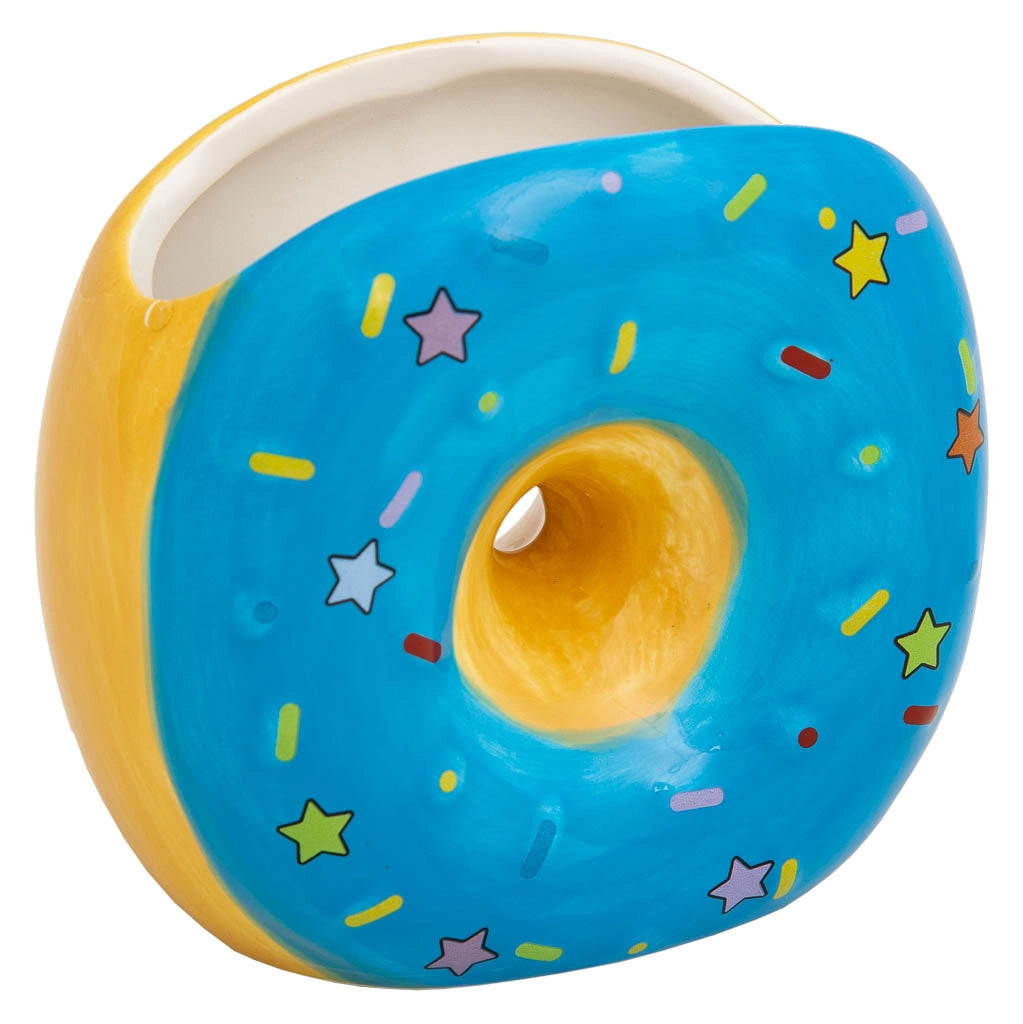 Portapenne a ciambella in ceramica blu 11x6,5x11h