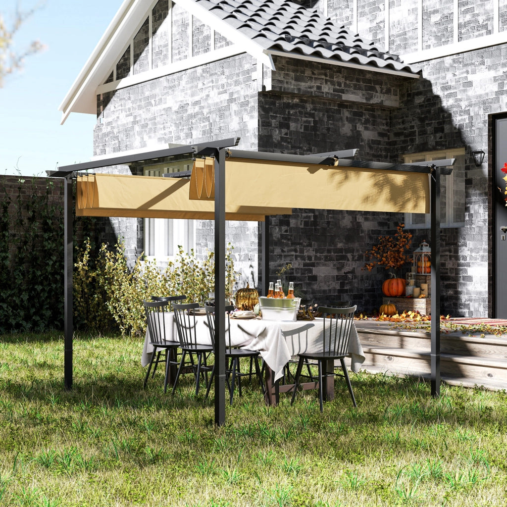 Pergola da giardino con tetto regolabile ¨C zephmum ¨C 3x3 m, beige, metallo