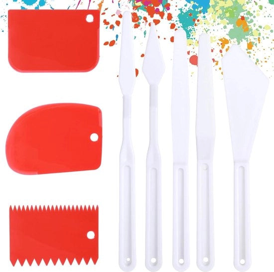 Set di pennelli da pittura da 8 pezzi - 5 pennelli a spazzola per la pittura acrilica e 3 pennelli raschietti - set di pennelli per artisti per la struttura della pasta aquarela olio acquerello gouache