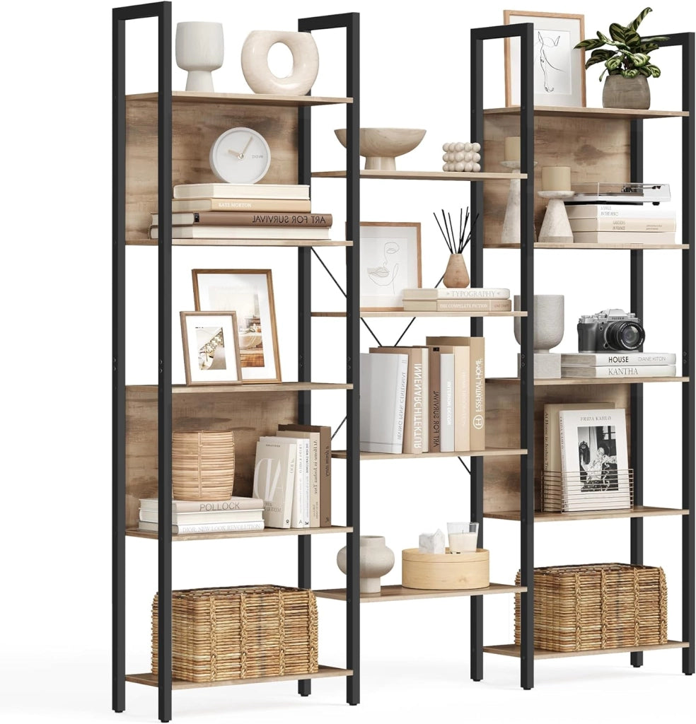 VASAGLE Libreria, Scaffale Portaoggetti, con 14 Ripiani, Struttura in Metallo, Soggiorno Studio Ufficio, Stile Industriale, 24 x 158 x 166 cm, Rovere Dorato e Bianco Opaco LLS107YA01