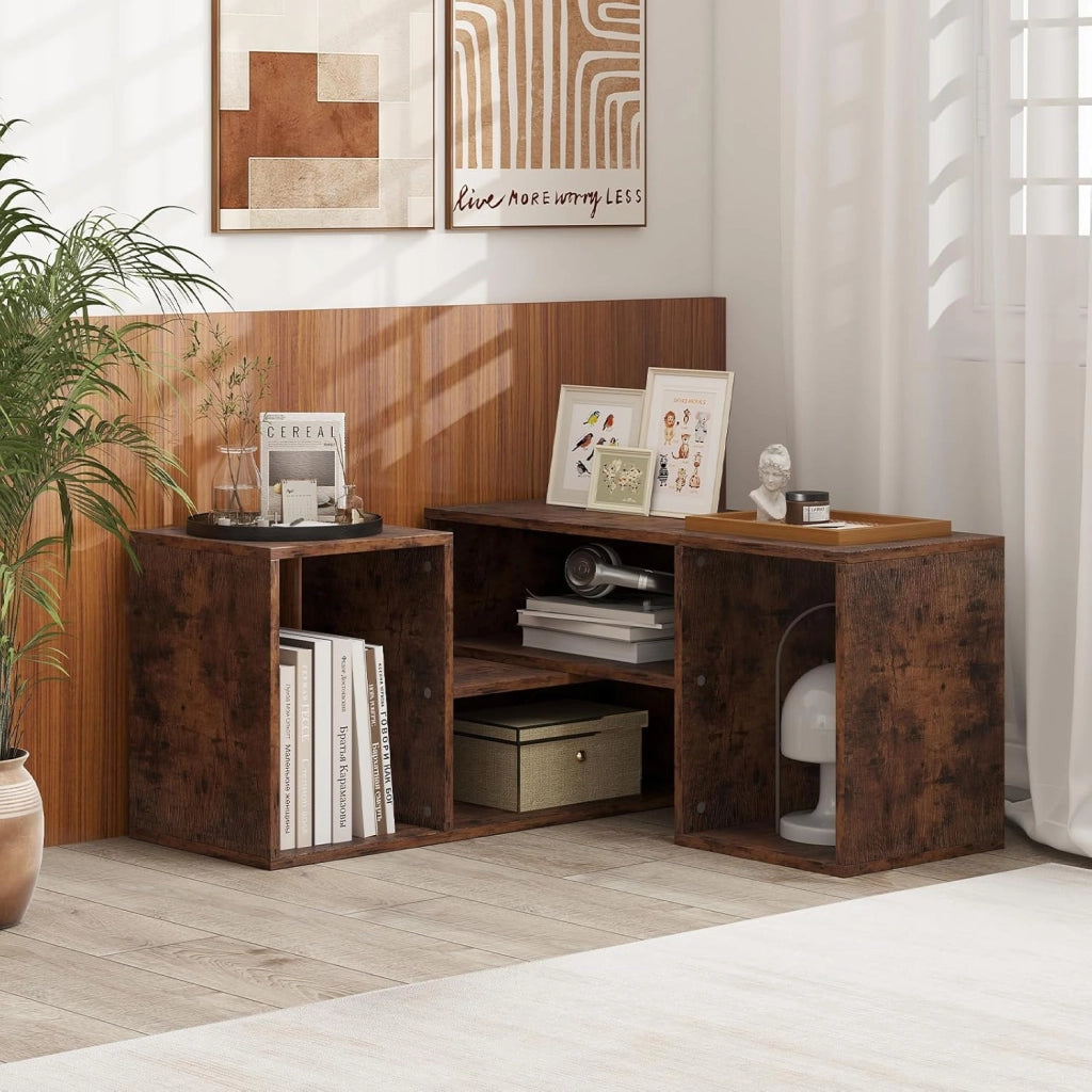Mobile TV Combinato con Ripiani Aperti, Mobile per TV 2 Pezzi in MDF 50-60 Pollici, Mobile TV in Legno per Soggiorno Camera e Ufficio, 110-134,5 X 30 X 43 CM (Marrone)