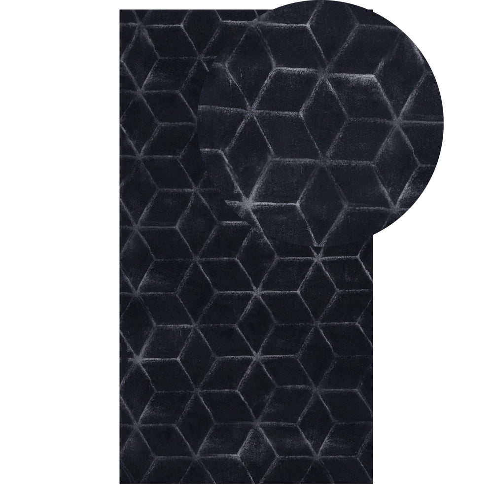 Tappeto in finta pelliccia di coniglio nero Pelliccia artificiale di poliestere 80 x 150 cm Tappeto morbido Shaggy ad alto pelo