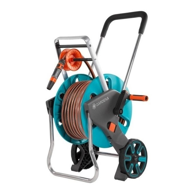 Gardena 18517-20 CleverRoll M Easy Carrello avvolgitubo manuale con tubo 20 m 13 mm (1-2 pollice) e accessori inclusi colore Nero Blu Acciaio inox