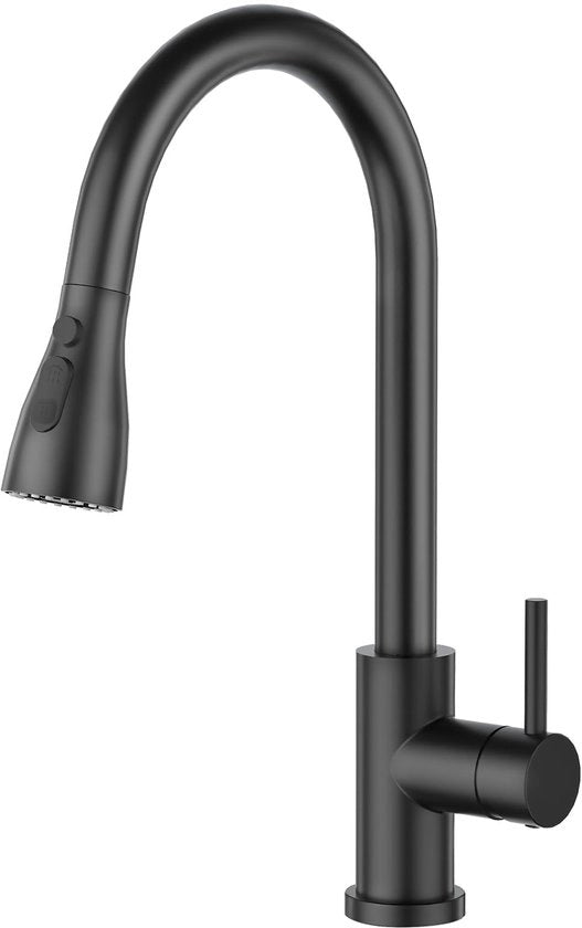 Creazione di alta pressione di rubinetto cucina, rubinetto cucina con 3 funzioni doccia, rubinetto cucina miscelatore estraibile, rubinetto cucina cucina 360° girabile, miscelatore a un giro di manopola in acciaio inossidabile, nero lucido