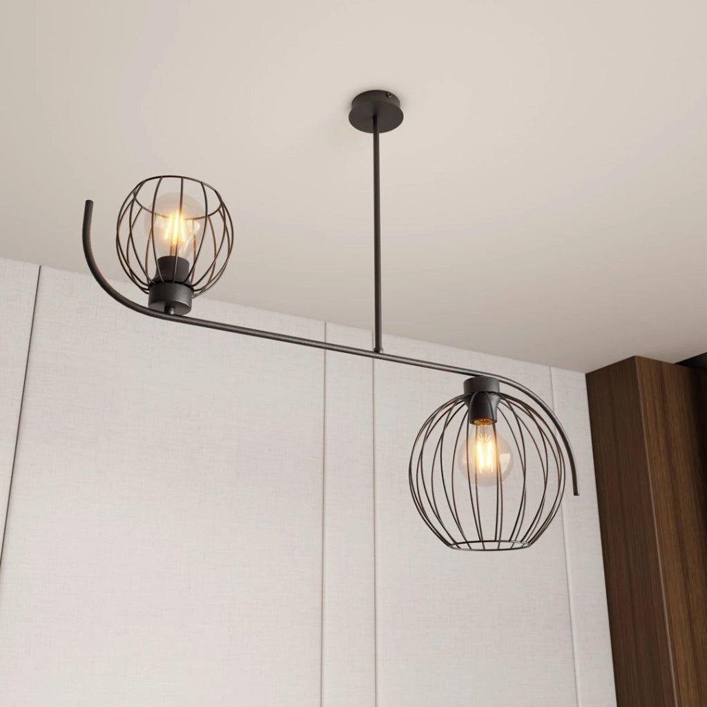 Plafoniera loft nera gabbia 2 luci E27 15W Echo Emibig