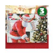 Trade Shop - 3 Buste Da Regalo Stampa Babbo Natale Classico Con Manici Rossi 40x20x55cm -