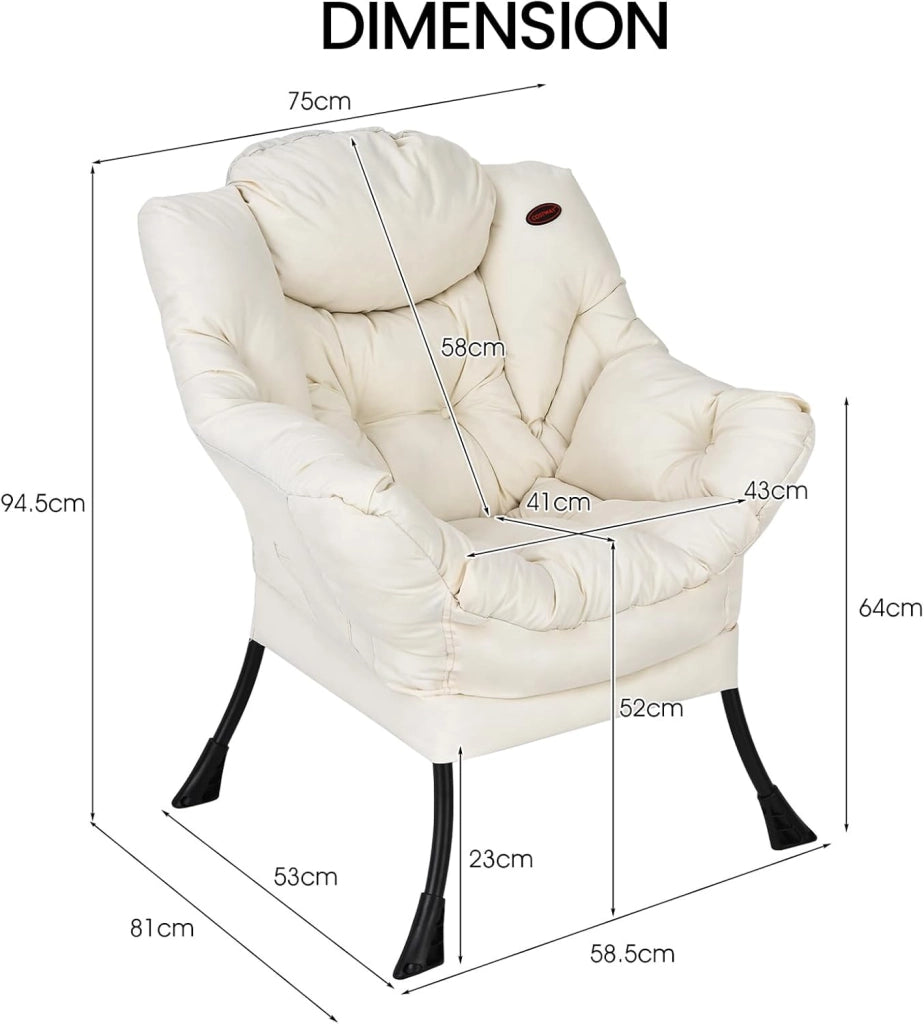 Poltrona da salotto scandinava, divano Relax confortevole, bracciolo, tasca laterale, 4 piedi in acciaio, sedia relax per soggiorno, ufficio, camera da letto, 75 x 81 x 94,5 cm, grigio (beige)