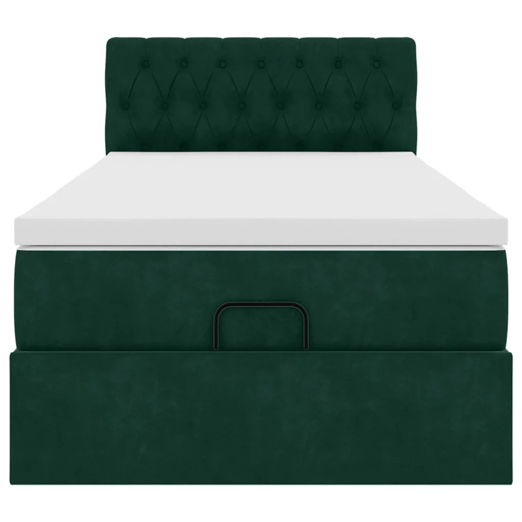 Pouf Letto con Materasso e LED Verde Scuro 80x200cm in Velluto