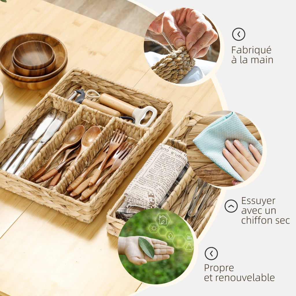 Cestino intrecciato in giacinto d'acqua con 4 scomparti ¨C zephmum ¨C naturale