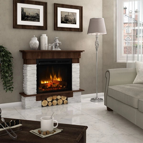 Caminetto elettrico da pavimento a libera installazione a LED - Rovere - 28" - 114 x 98 x 32 - PORTO