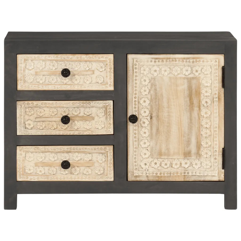 Credenza Bianco e Grigio 75x35x55 cm in Legno Massello di Mango 374992
