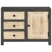 Credenza Bianco e Grigio 75x35x55 cm in Legno Massello di Mango 374992