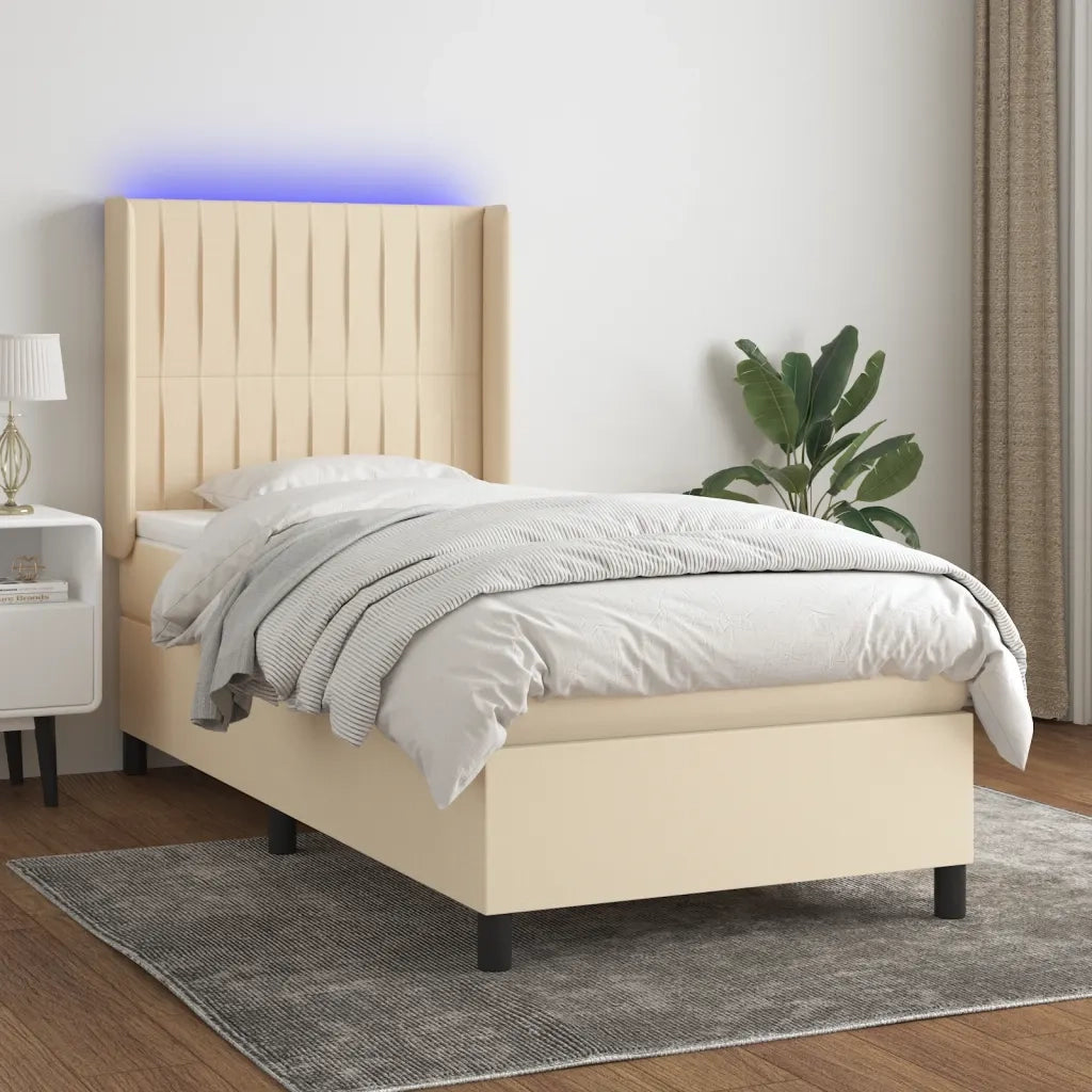 Letto a Molle con Materasso e LED Crema 80x200 cm in Tessuto 3138434