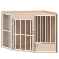 Gabbia ad angolo per cani, tavolino, con porta girevole, per piccoli e medi cani 113 x 80 x 64 cm, rovere