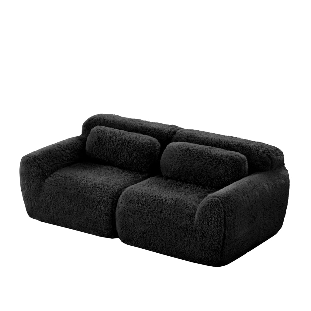 Divano modulare 2 posti in tessuto plush nero; design senza struttura con base antiscivolo