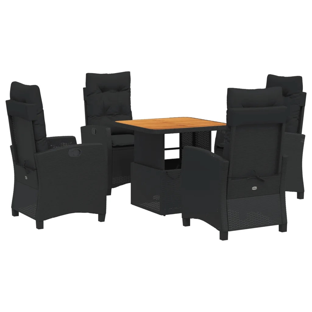 Set da Pranzo da Giardino 5 pz Nero con Cuscini in Polyrattancod mxl 114569