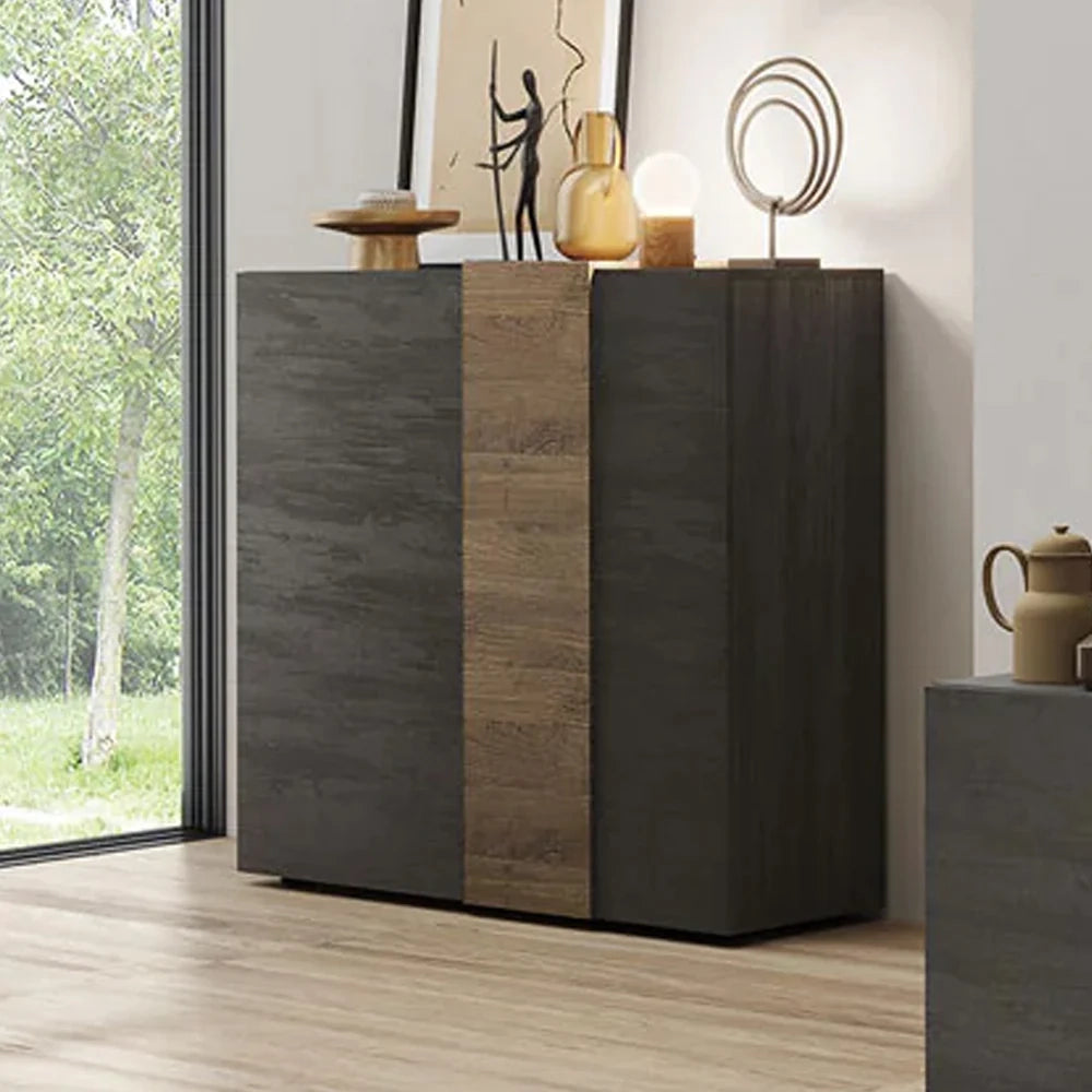 Mobile Contenitore a 2 Ante Linea Venus L 121 x H 113 x P 44, realizzata in legno 100% MADE IN ITALY, design moderno per cucina, sala da pranzo, soggiorno, colore Titanio/Mercure