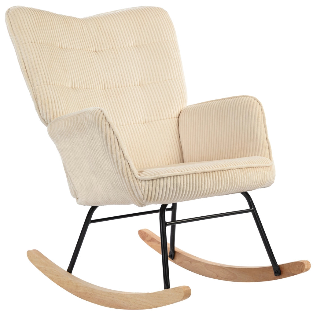 Poltrona a dondolo 98x71x101 cm beige in tessuto， con braccioli