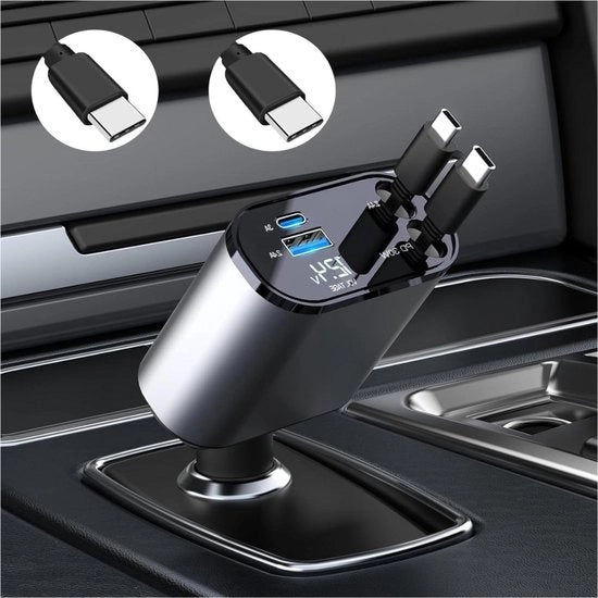 Adattatore di carica per auto con ingresso USB C 60W - con cavo Type C - multimetro LED - compatibile con iPhone, iPad, Samsung, Huawei - per auto, caravan, camper