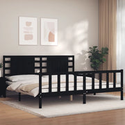 Giroletto con Testiera-Struttura Letto con testiera Nero 200x200 cm in Legno Massello 112553