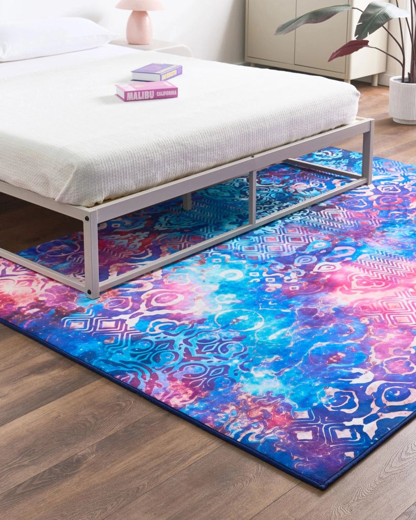 Tappeto multicolore in poliestere 160 x 230 cm tessuto a trama piatta stile orientale boho con vivaci motivi stampati
