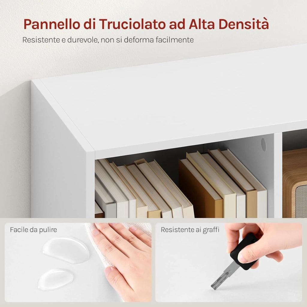 Libreria Scaffale Espositore Bianca con 3 Ripiani Mobiletto in Legno 8 Cubi Aperti Armadio da Esposizione per Soggiorno Ufficio e Cameretta 98X30X100cm SK021cm