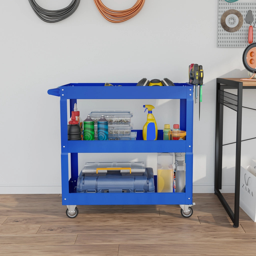 Carrello da lavoro a 3 ripiani ¨C zephmum ¨C blu, acciaio, 83x35.3x76 cm