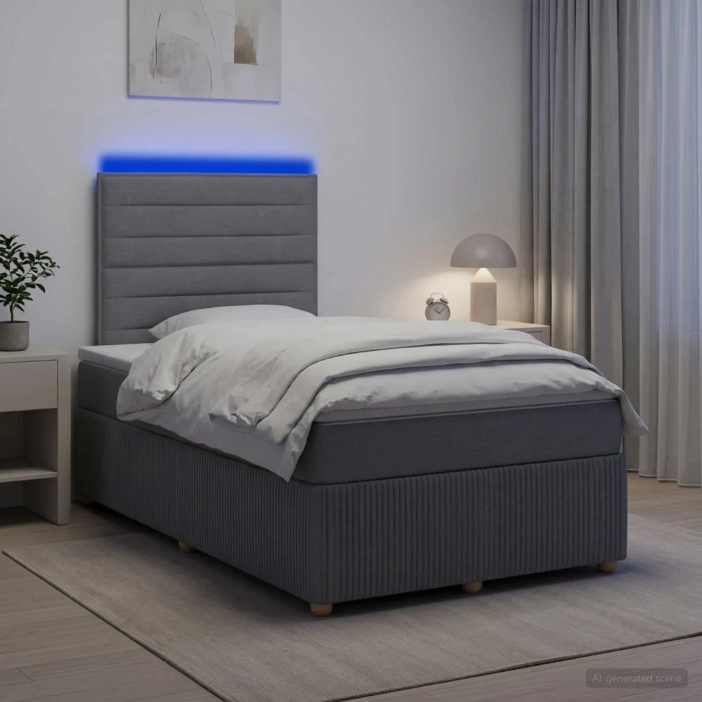 Letto Box Spring LED con Materasso Grigio Chiaro 120 x 200 cm 3455825