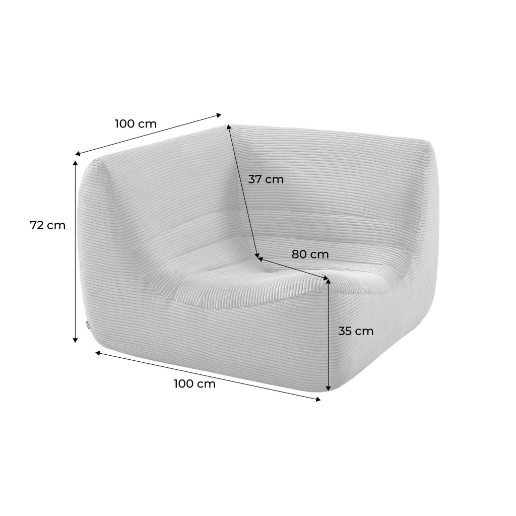 Poltrona angolare in velluto a coste, 1 posto, beige scuro