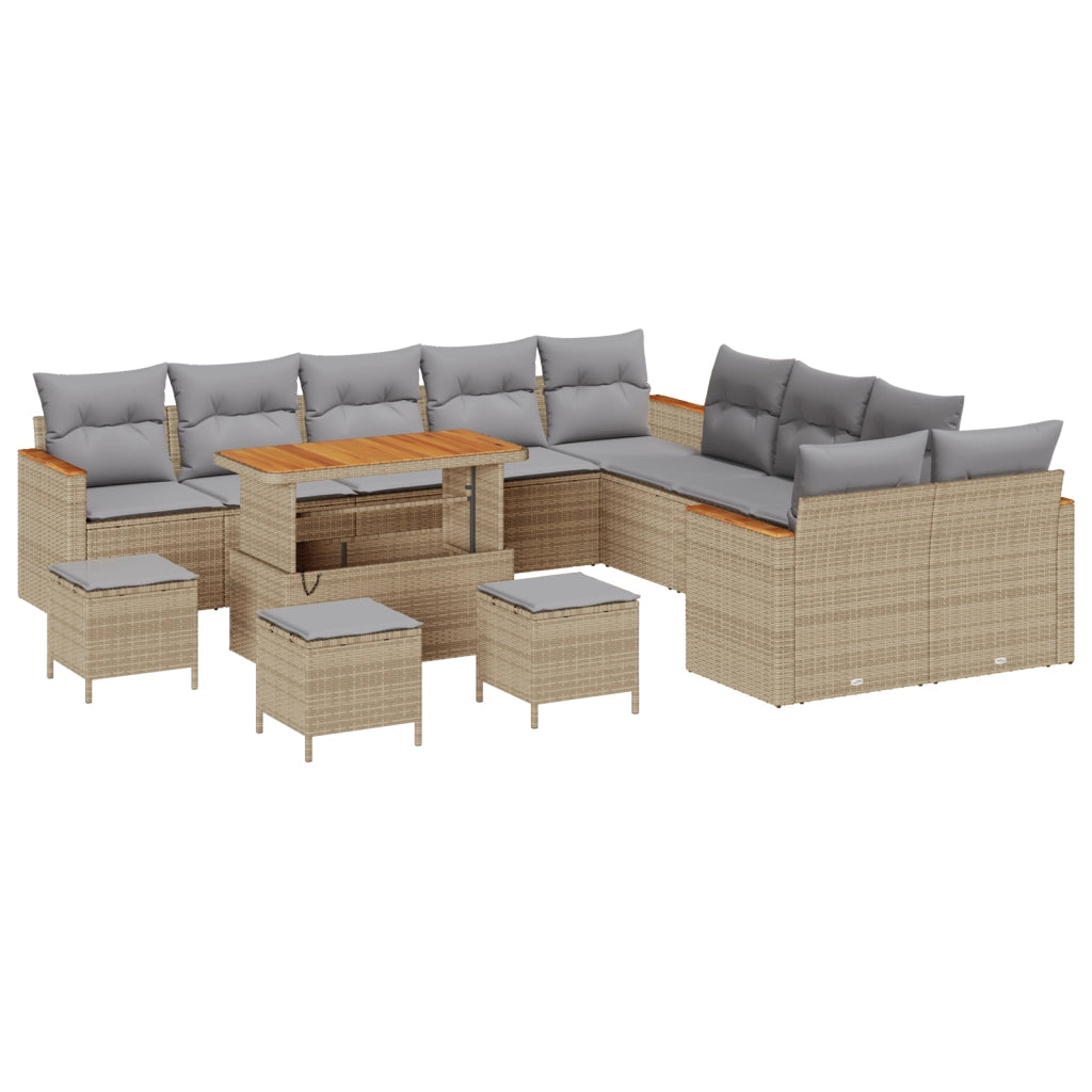 Set Divano Giardino da 14 Pezzi con Cuscini Beige Polyrattan Acacia