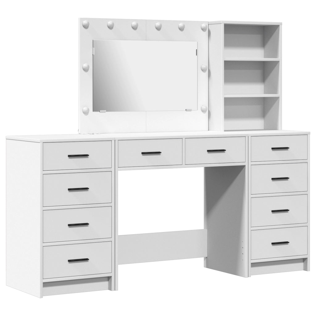 Set da toeletta 3 pezzi  con LED in legno bianco
