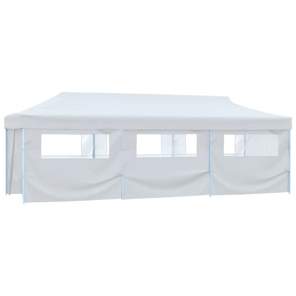 Tenda Pieghevole Pop-Up con 8 Pareti Laterali-Tenda Gazebo 3x9 m Bianca