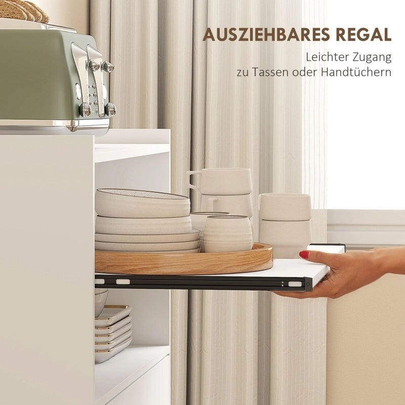 Mobile contenitore da cucina per microonde con piano estraibile 1 cassetto anta doppia e ruote bianco moderno in MDF
