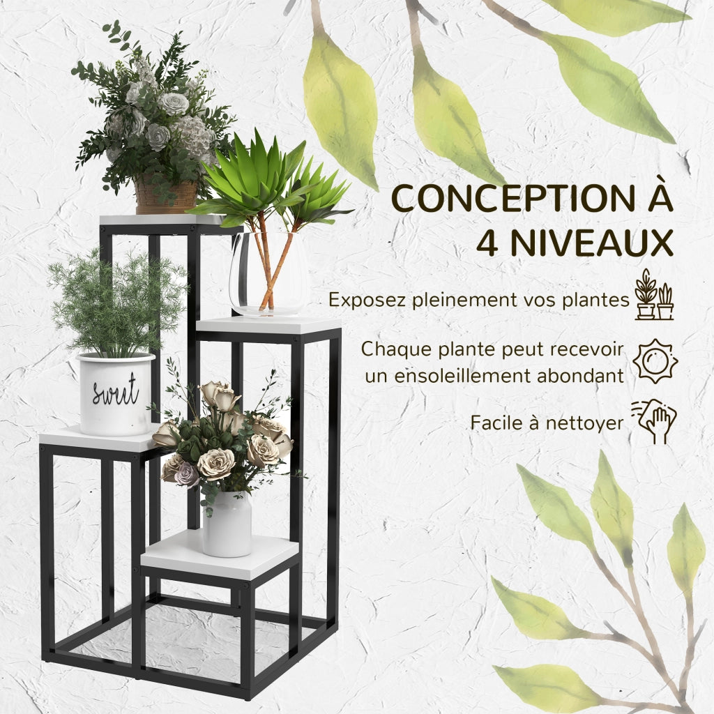 Scaffale per piante in metallo e legno 4 livelli ¨C zephmum ¨C Grigio 34x34x66 cm