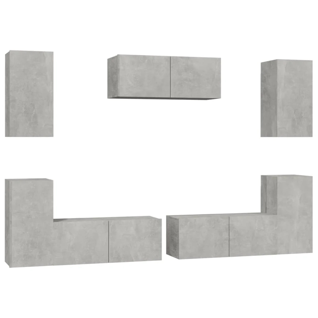 Set di mobili da 7 pezzi tra cui armadio credenza mobile TV televisore per soggiorno camera da letto salotto legno ingegnerizzato grigio 02_0025162