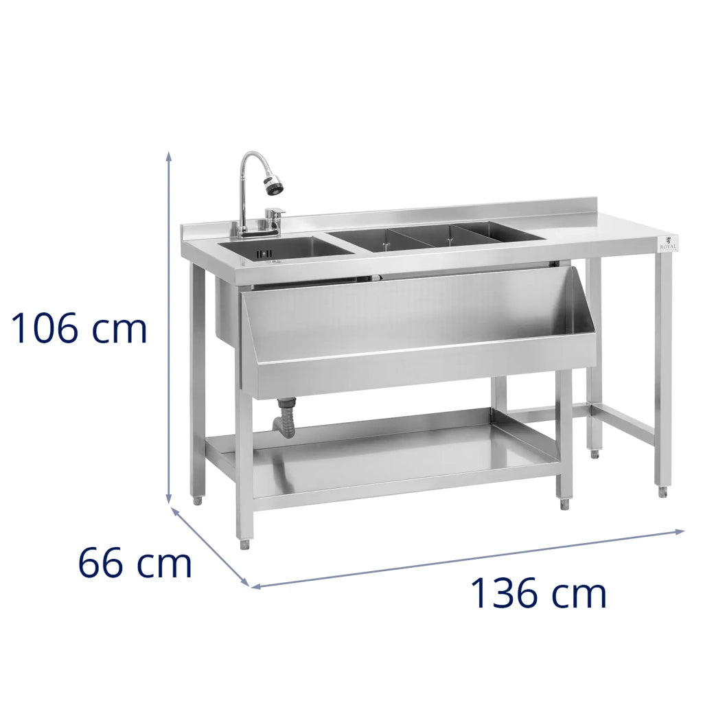 Stazione cocktail con vaschetta per il ghiaccio e portabottiglie 66 x 106 x 136 cm acciaio inox 14_0009946